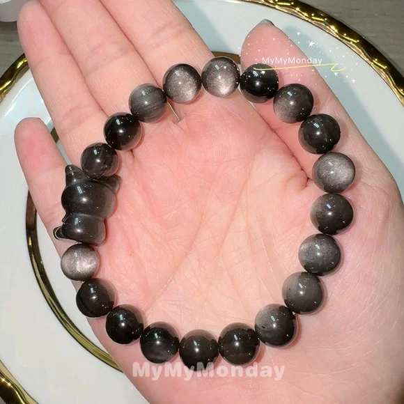 Silver Obsidian Bracelet With Kuromi 10mm - Picture 2 of 4